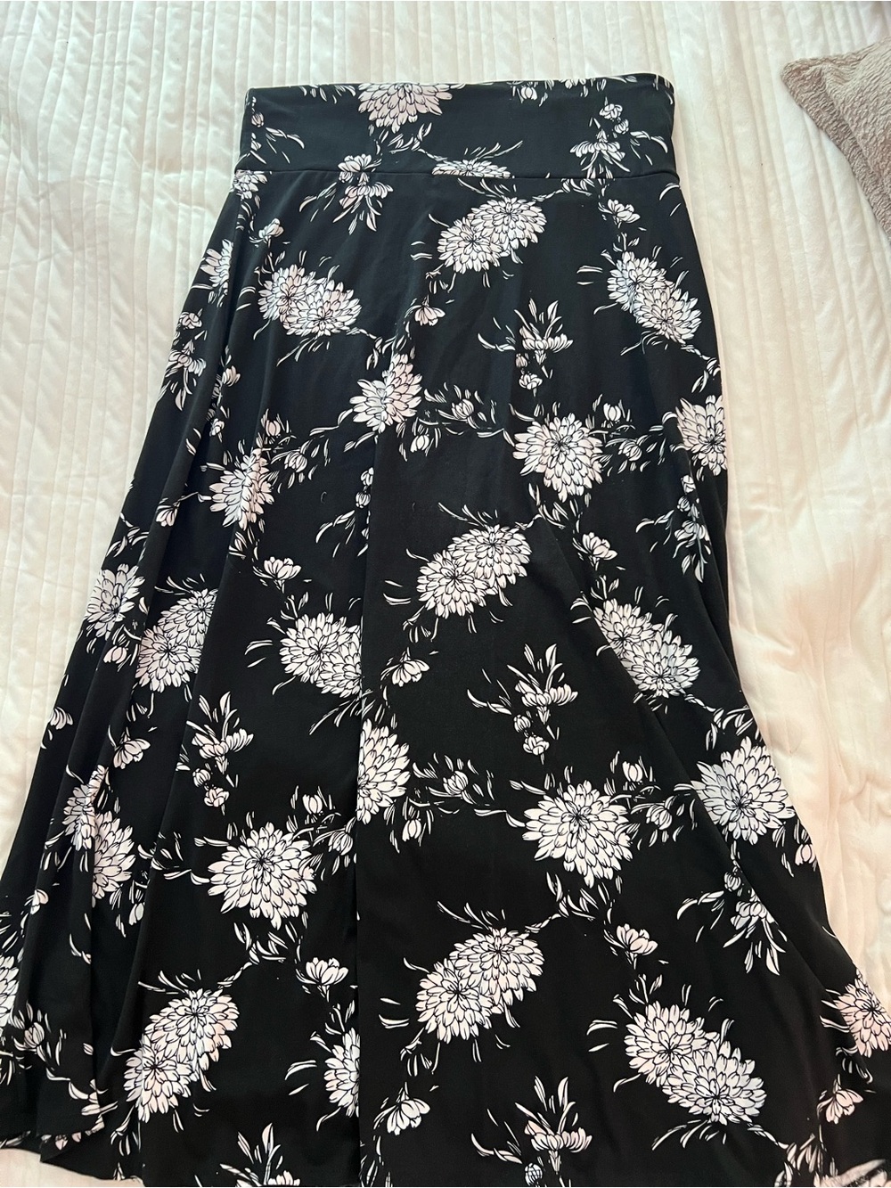 Loveappella Black Maxi Skirt with White Floral Print